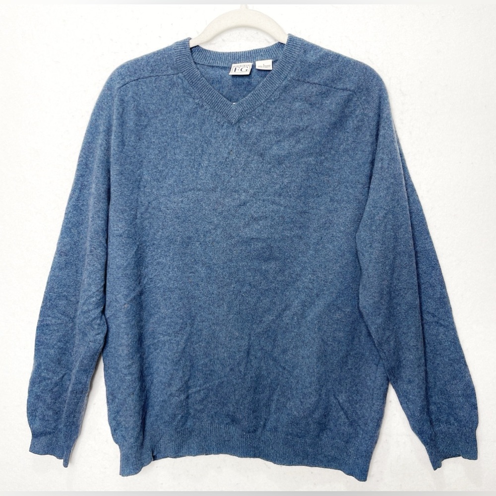 Field Gear Men’s Blue Gray Long Sleeve V Neck Cashmere Sweater Cashmere Sweater